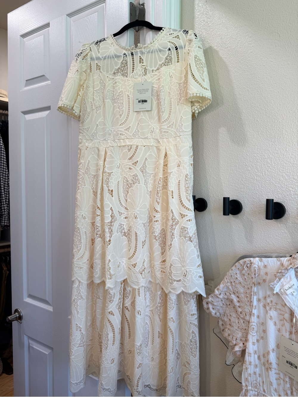 bohme Cream Lace Tiered Maxi Dress